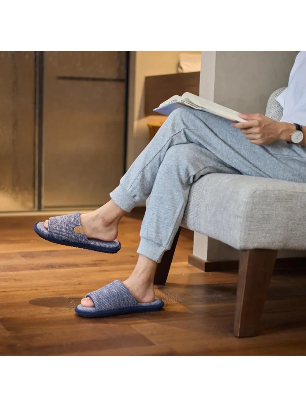 Men's Dark Blue Cozy Memory Foam Slippers Indoor Outdoor Slip On House Shoes